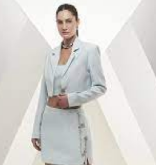 Crop Top Blazer and Skirt Set - Serene Blue