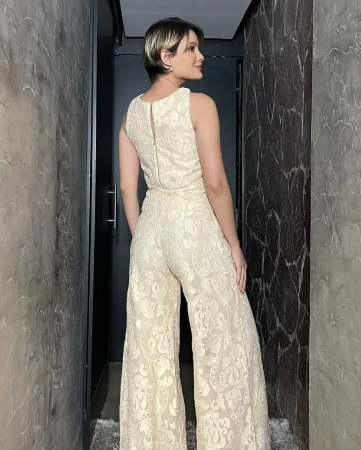 Crop Top and Pant Set - Beige - Two Piece