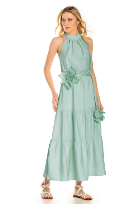 Long Dress - Green - Unique Front - Backless (Flower Sold Separately)