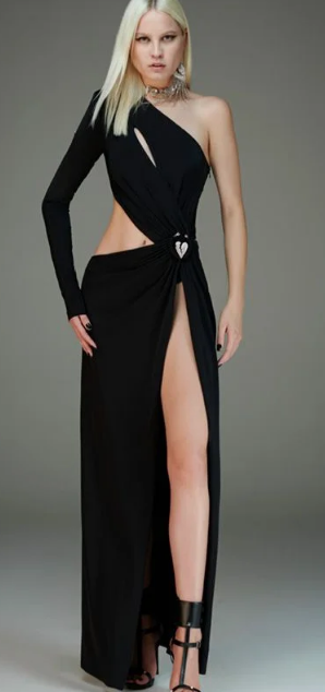 Jersey Shoulder Dress with Heart Buckle