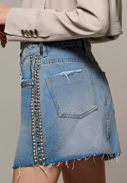 Denim Skirt Only - With Rhinestones and Studs alongside leg