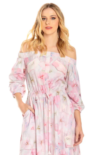 Shoulder to Shoulder Long Dress - Floral Pattern/Print