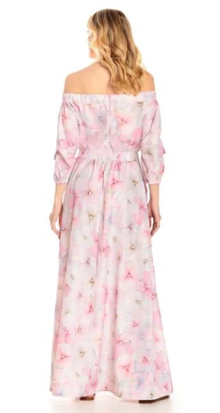Shoulder to Shoulder Long Dress - Floral Pattern/Print