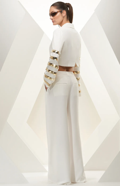 Embroidered Blazer and Pants Set Off-White