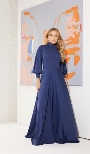 Long Dress "Rita" Navy Blue Mock Turtleneck