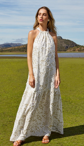 Long Off White Dress - Lace Detail