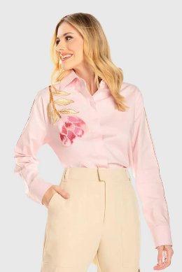 Pink Shirt - Top - Blouse - With Flower Embroidery