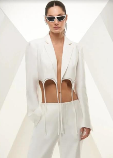 Cutout Blazer and Pant Set - Off-White